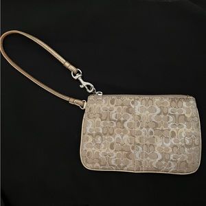 Coach Signature Jacquard Metallic Gold Silver Wristlet Wallet GUC